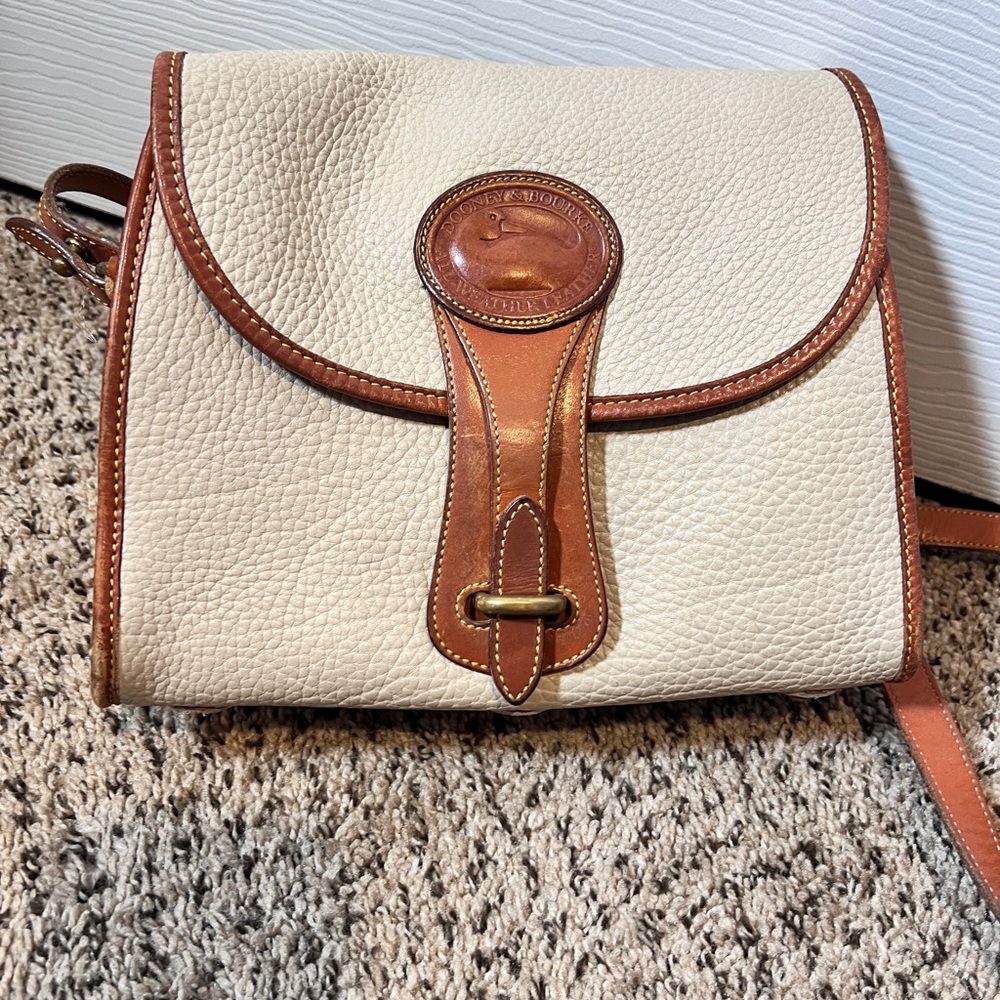Dooney & Bourke Cream and Tan Crossbody Bag with Leather Trim